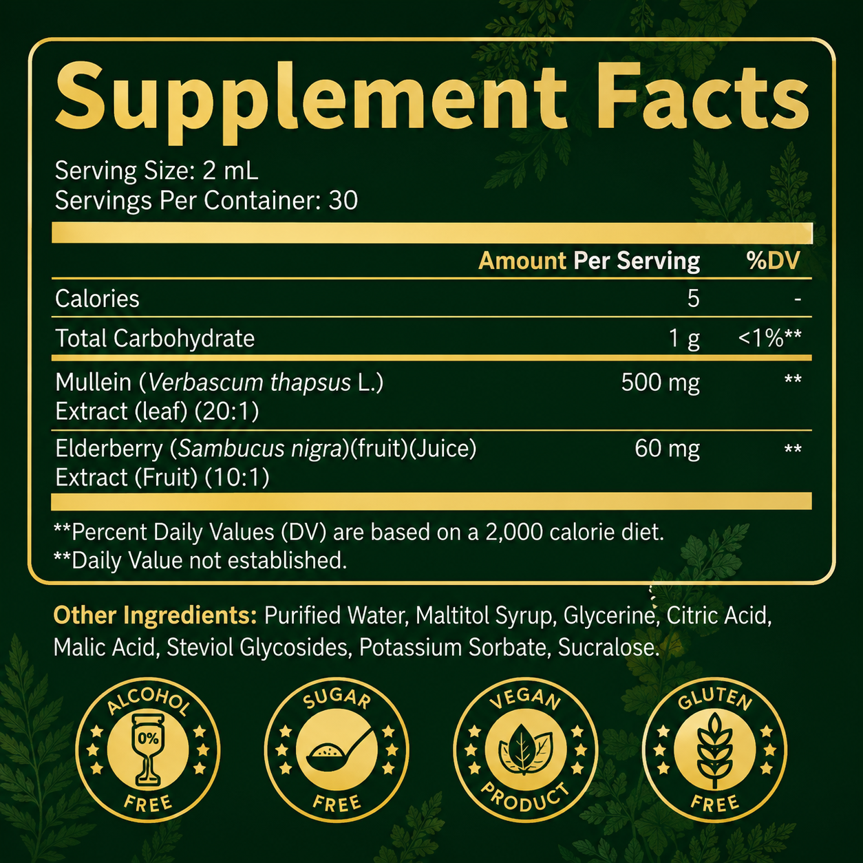Trendora Nutrition Mullein 2-in-1 Liquid Drops Herbal Wellness Herbal Support