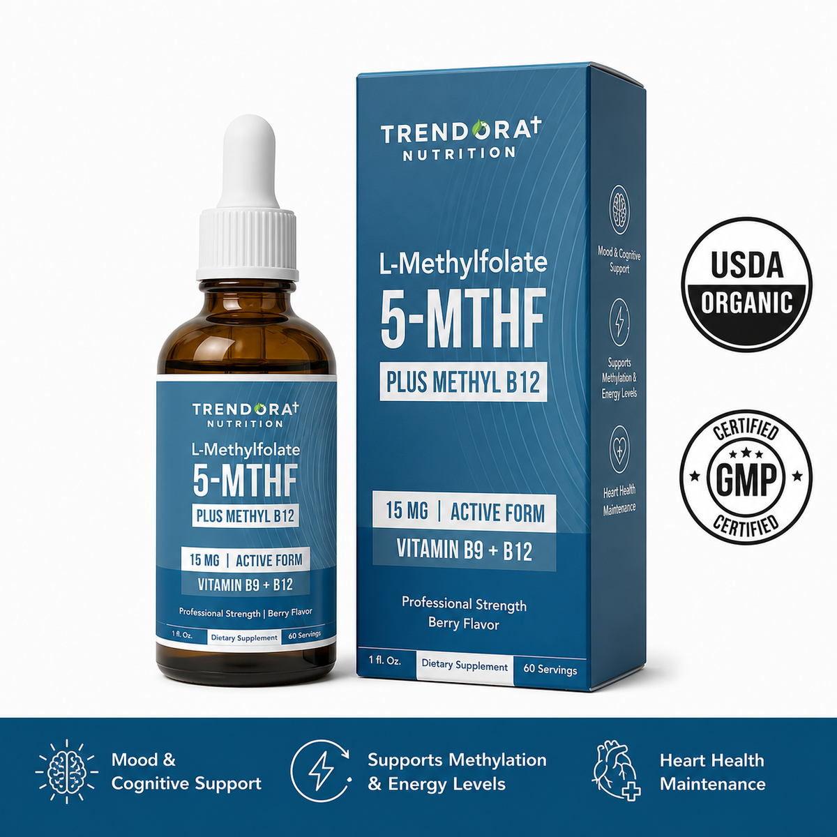 Trendora Nutrtion L-Methylfolate 15mg + B12 Pro Strength