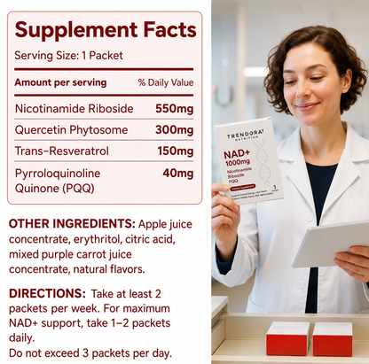 Trendora Nutrition  NAD+ Berry Flavor Drink Mix for Skin Aging Support, Energy, and Focus - 30 Pack