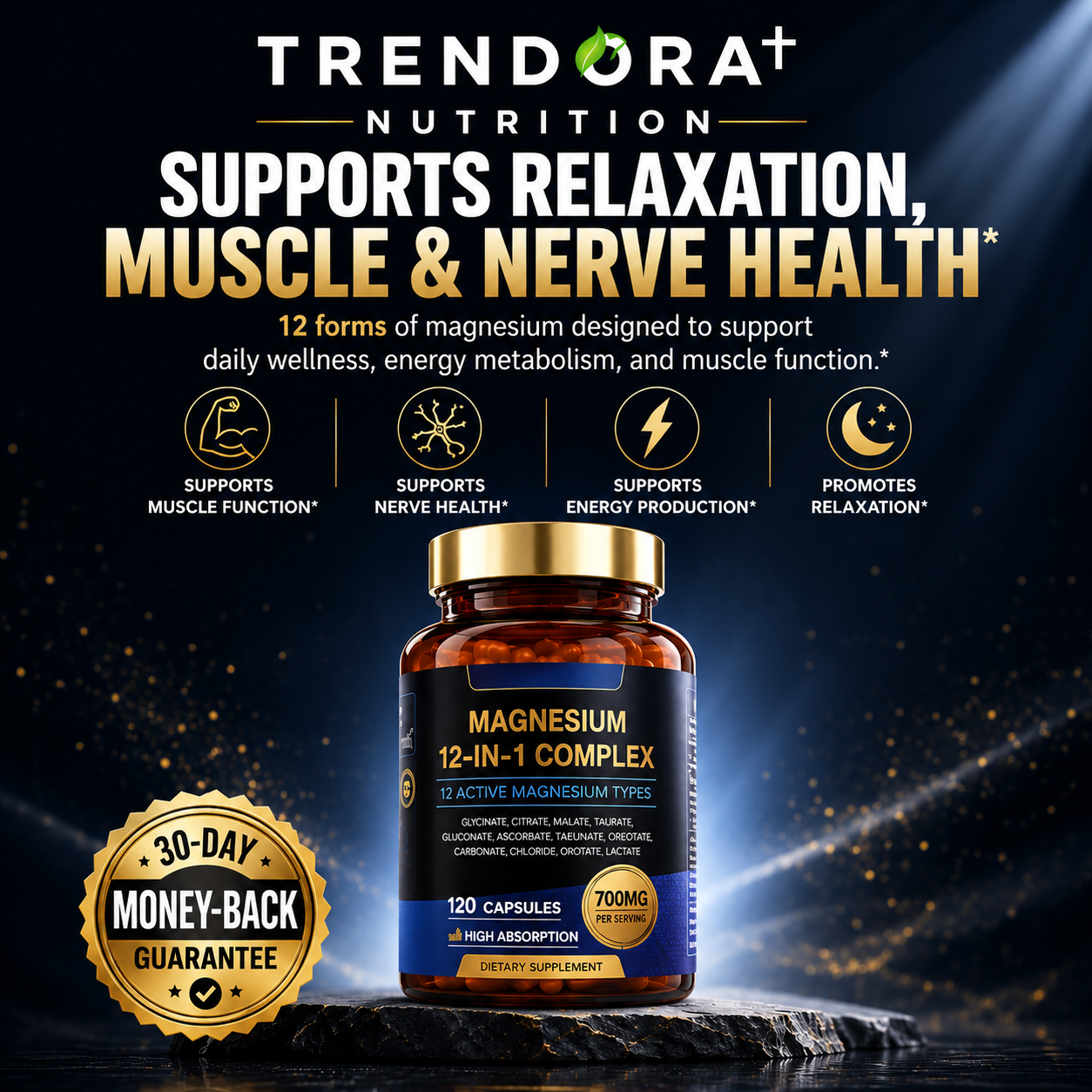Trendora Nutrition 12-In-1 Magnesium Complex Supports Muscles and Nerve Health