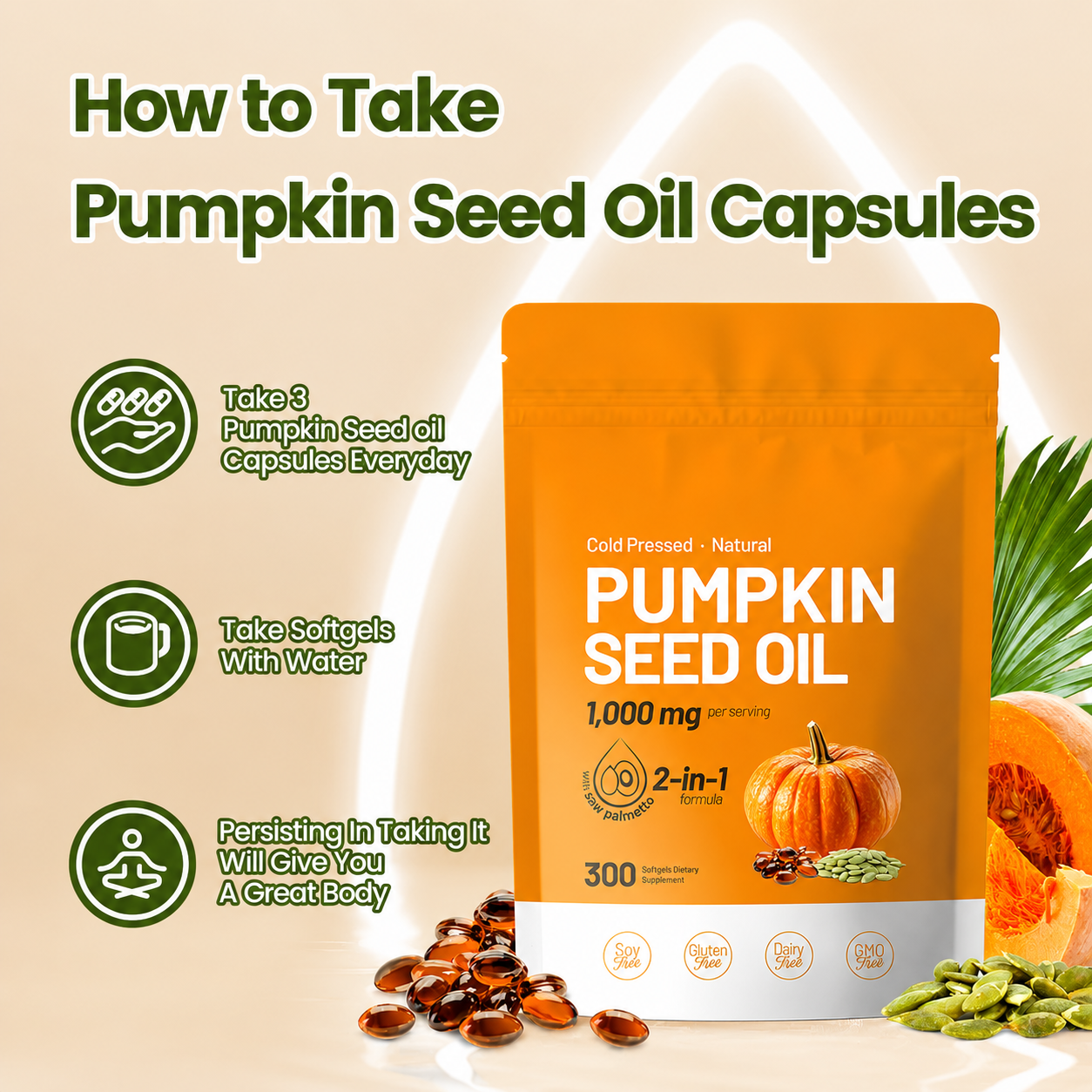 Trendora Nutrition Pumpkin Seed Oil Supports Hair, Urinary, Bladder & Prostate Health