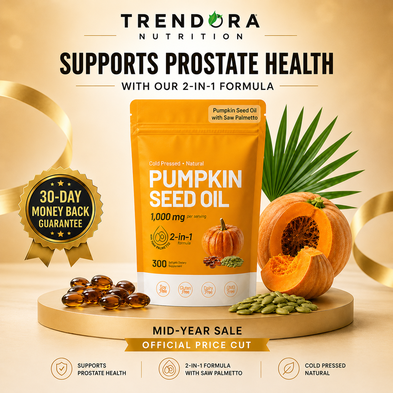 Trendora Nutrition Pumpkin Seed Oil Supports Hair, Urinary, Bladder & Prostate Health